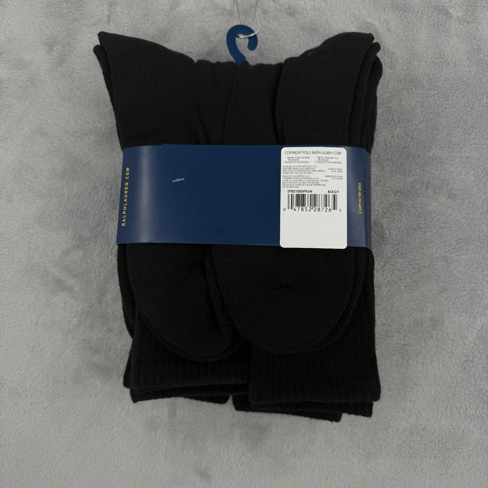 Polo Ralph‎ Lauren Classic Cushioned Crew Socks 6 Pack Mens Size 6-12 Black NEW